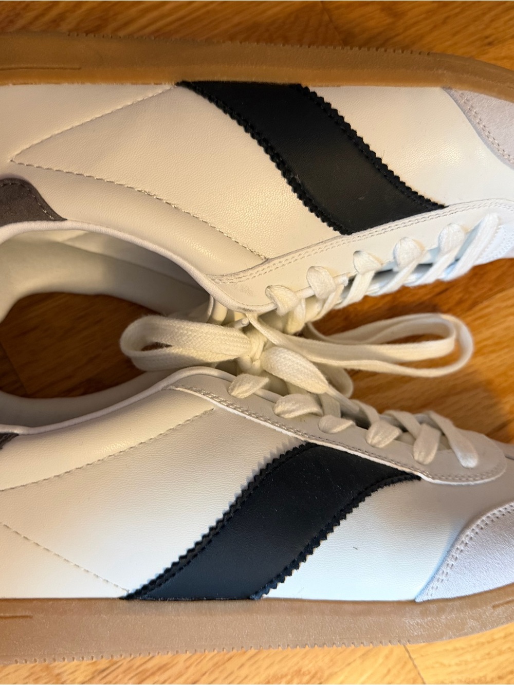 Target White Sneakers with Black Side Stripe and Gum Outsole